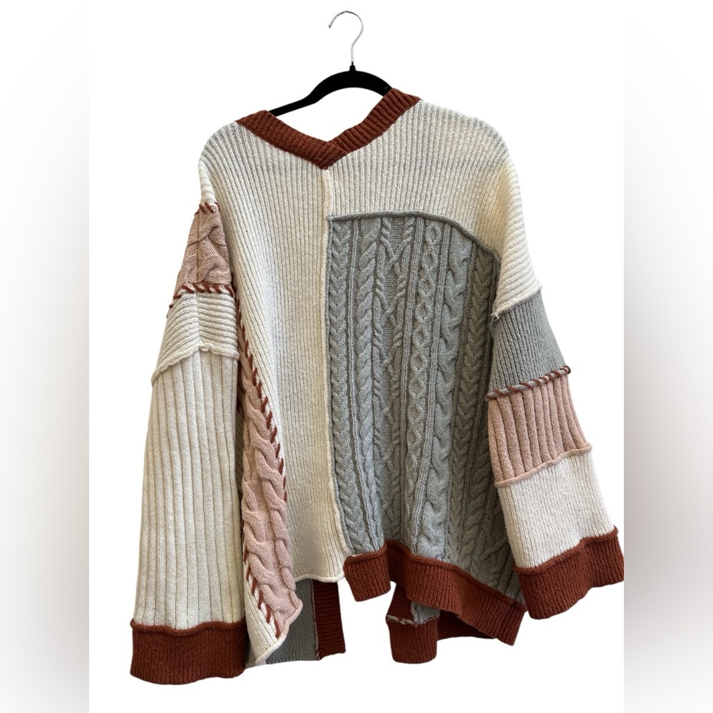 POL Patchwork Cable Knit Oversized Cardigan Boho … - image 2
